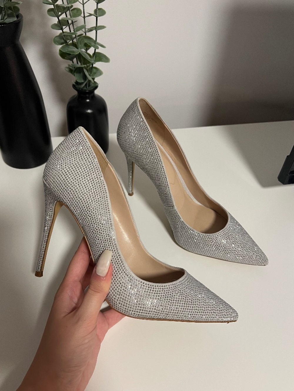 Silver Glitter Heels (Size 9)